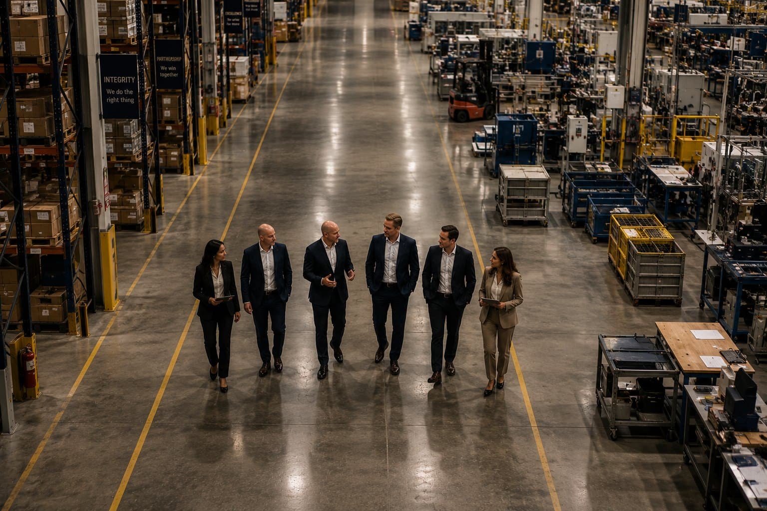 The AJC team walking the floor of a client's plant together — on site, in the trenches with the business
